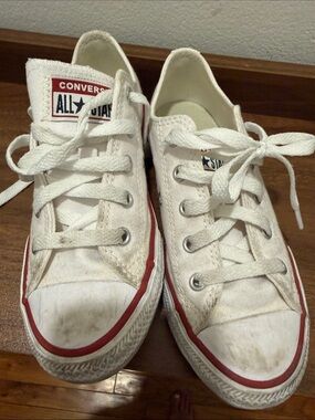 Converse White Low Top Sneakers with Red Trim